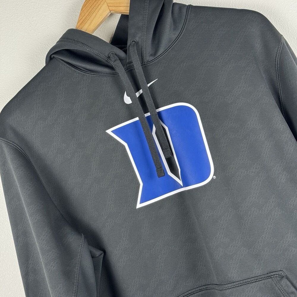 Nike Duke Blue Devils Hoodie Mens Large Grey Pullover Sweatshirt Therma-Fit